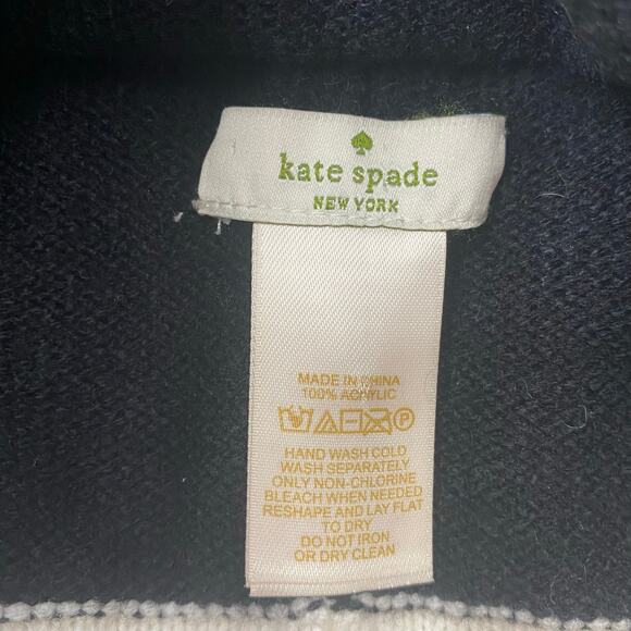 Kate Spade Women's Black & White Color Block Scalloped Knit Winter Hat One Size - Picture 3 of 5